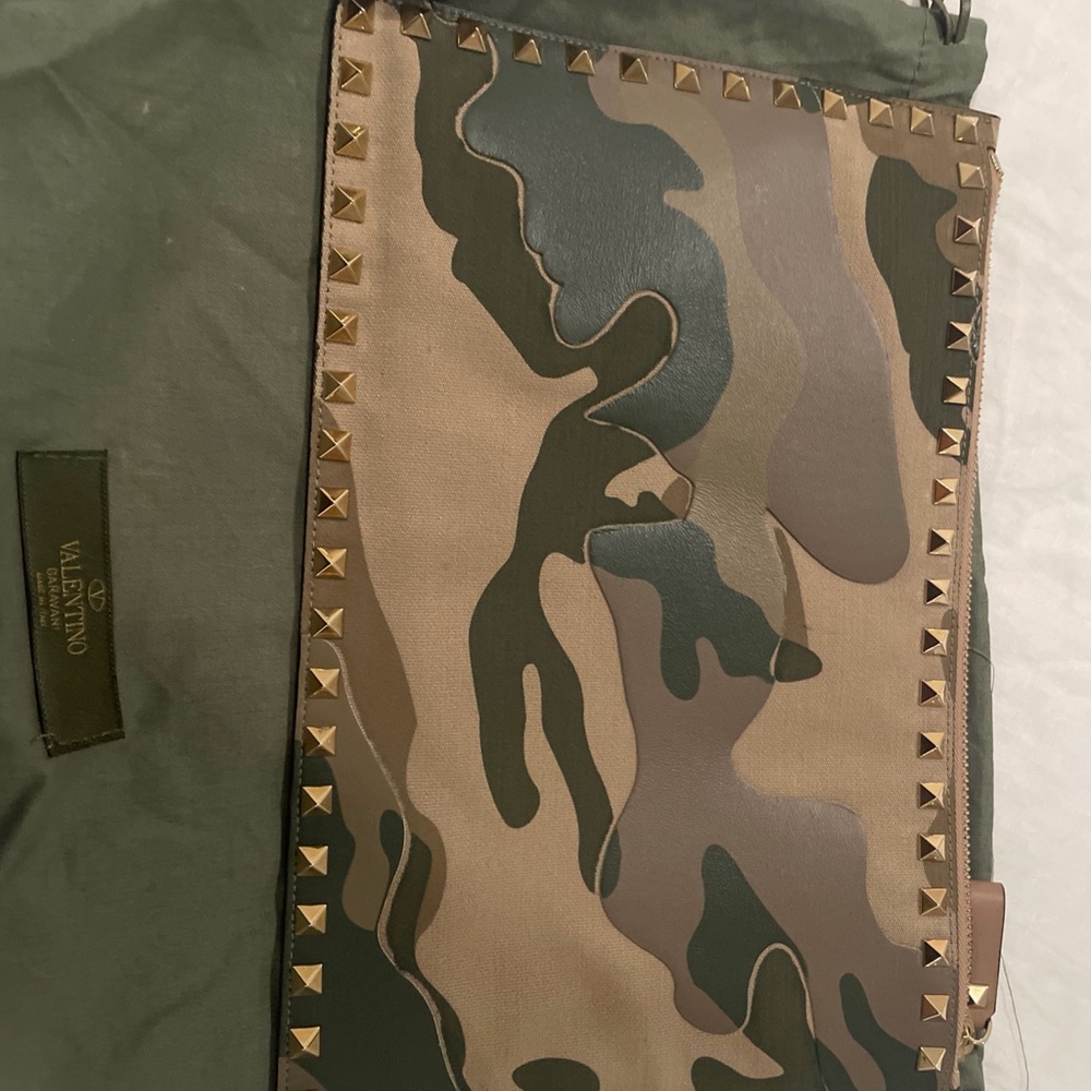 Valentino Green and Brown Camouflage Tote with Gold Studs